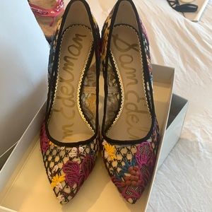 Sam Edelman mesh multi-color flower pumps